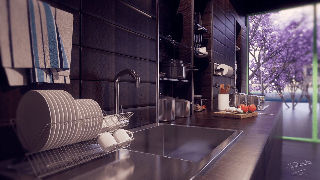 Archviz render exploring interior atmosphere, reflective surfaces, and staging.